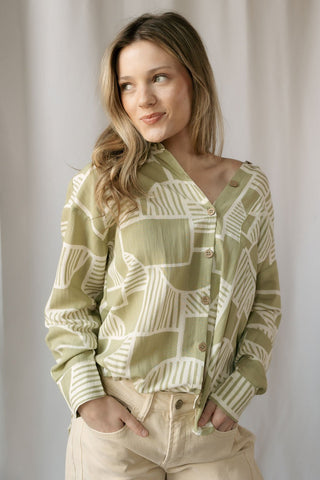 Opal Abstract Top, Olive - The Red Thread Boutique