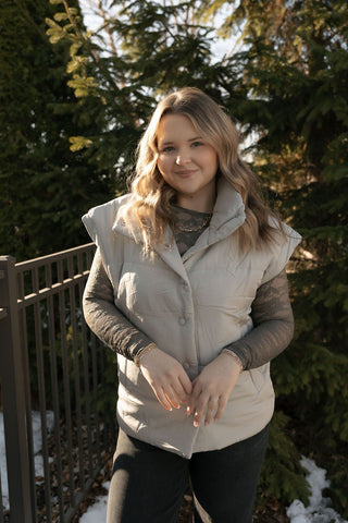 Oversized Puffer Vest, Cement - The Red Thread Boutique