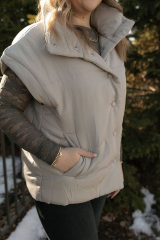Oversized Puffer Vest, Cement - The Red Thread Boutique