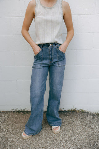 Patch Pocket Wide Leg Flare - The Red Thread Boutique