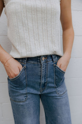 Patch Pocket Wide Leg Flare - The Red Thread Boutique