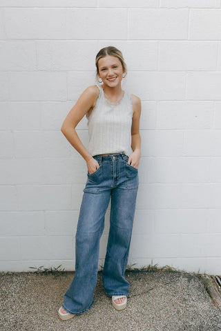 Patch Pocket Wide Leg Flare - The Red Thread Boutique