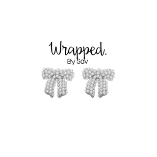 Pearl Studded Bow Studs: Silver - The Red Thread Boutique