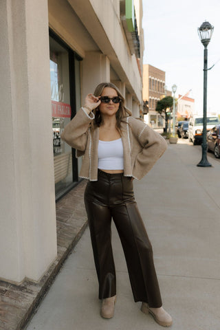Pintuck Faux Leather Pants, Brown *final sale - The Red Thread Boutique
