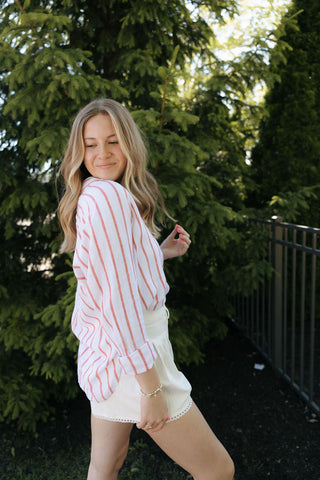 Pleated Lace Trim Shorts, White *final sale* - The Red Thread Boutique