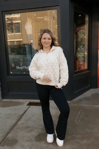 Quilted Hooded Quarter Zip, Bone - The Red Thread Boutique