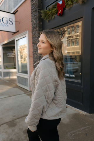 Quilted Snap Pullover, Stone Taupe - The Red Thread Boutique