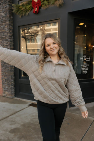 Quilted Snap Pullover, Stone Taupe - The Red Thread Boutique
