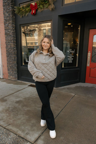 Quilted Snap Pullover, Stone Taupe - The Red Thread Boutique