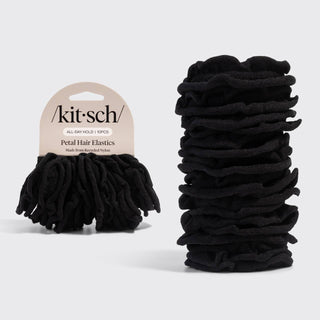 Recycled Fabric Petal Hair Elastics 10pc Set - Black - The Red Thread Boutique