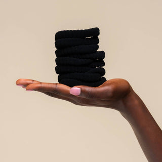 Recycled Fabric Ribbed Hair Elastics 10pc Set - Black - The Red Thread Boutique