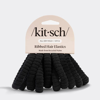 Recycled Fabric Ribbed Hair Elastics 10pc Set - Black - The Red Thread Boutique