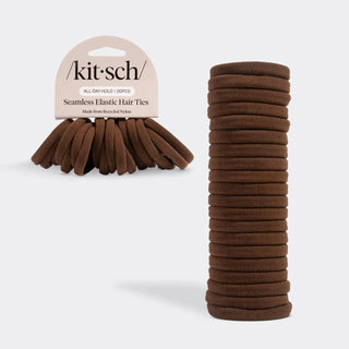 Recycled Fabric Seamless Hair Elastics 20pc Set - Chocolate - The Red Thread Boutique