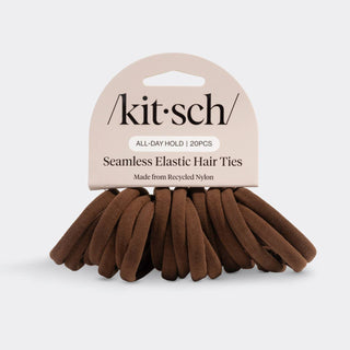 Recycled Fabric Seamless Hair Elastics 20pc Set - Chocolate - The Red Thread Boutique