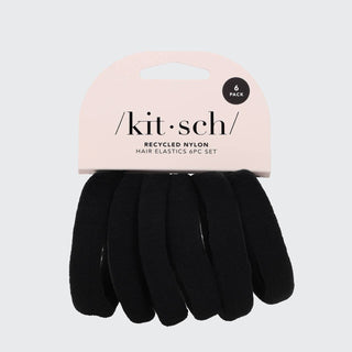 Recycled Nylon Thick Hair Elastics 6pc Set - Black - The Red Thread Boutique