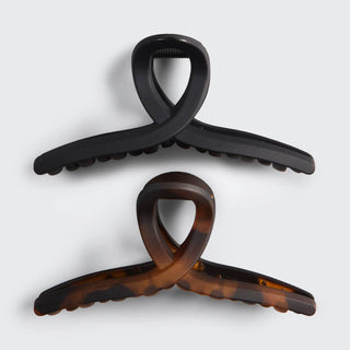 Recycled Plastic Large Loop Claw Clips 2pc - Black & Tort - The Red Thread Boutique