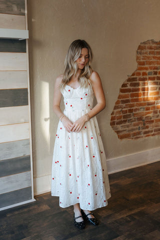 Red Floral Embroidered Dress *final sale - The Red Thread Boutique