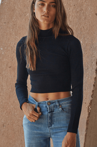 Ribbed Mock Neck, Black - The Red Thread Boutique