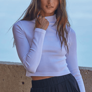 Ribbed Mock Neck, White - The Red Thread Boutique
