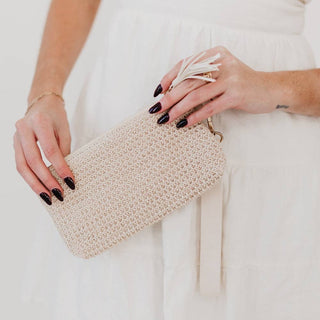 Rome Raffia Clutch Card Wallet Wristlet: Tan - The Red Thread Boutique