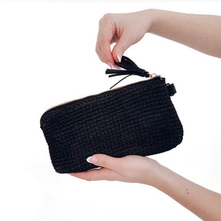 Rome Raffia Clutch Card Wallet Wristlet: Tan - The Red Thread Boutique