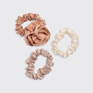 Rosette Ruched Satin Scrunchies 3pc Set - Terracotta - The Red Thread Boutique