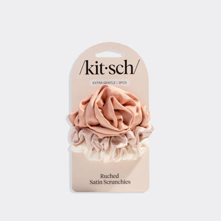 Rosette Ruched Satin Scrunchies 3pc Set - Terracotta - The Red Thread Boutique