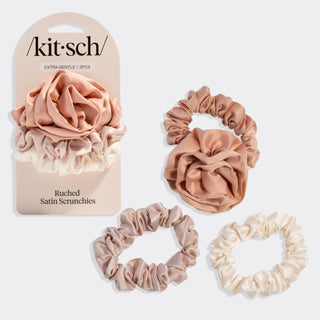 Rosette Ruched Satin Scrunchies 3pc Set - Terracotta - The Red Thread Boutique
