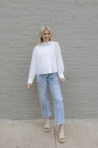 Scallop Collar Shirt, White *final sale* - The Red Thread Boutique