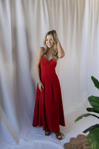 Scarlet Crochet Dress, Red - The Red Thread Boutique