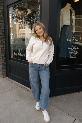 Serenity Quarter Zip, H. Oatmeal - The Red Thread Boutique