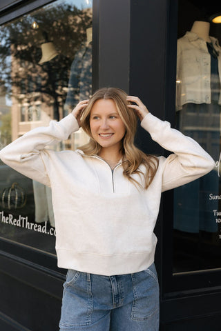 Serenity Quarter Zip, H. Oatmeal - The Red Thread Boutique