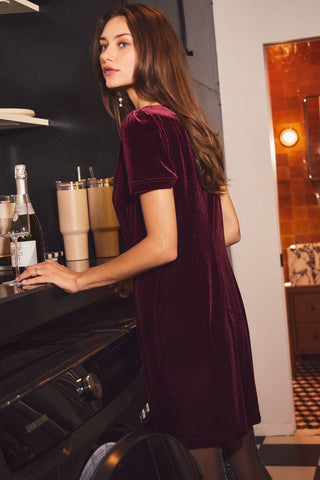 Short Sleeve Velvet Mini Dress, Wine *final sale - The Red Thread Boutique