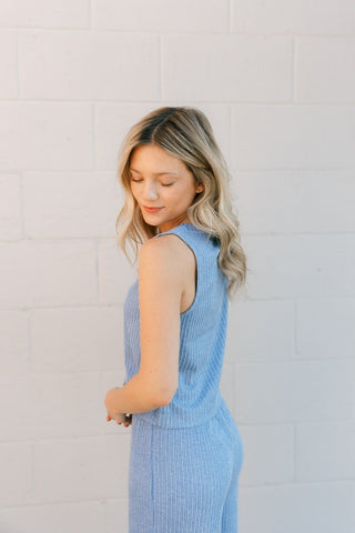 Sloane V Neck Rib Tank, Bay Blue *final sale - The Red Thread Boutique