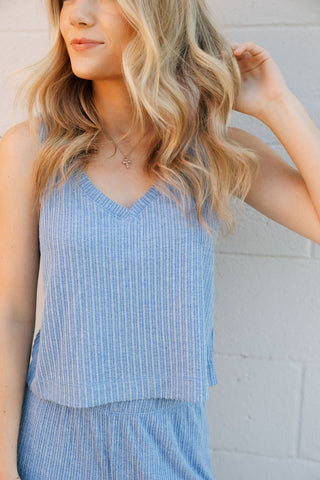 Sloane V Neck Rib Tank, Bay Blue *final sale - The Red Thread Boutique