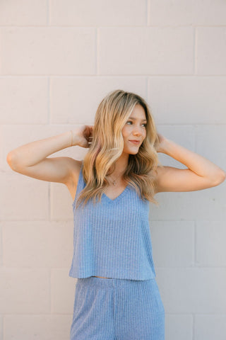 Sloane V Neck Rib Tank, Bay Blue *final sale - The Red Thread Boutique