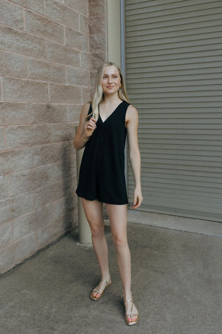 Solace Textured Romper, Black *final sale* - The Red Thread Boutique