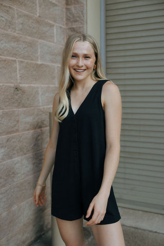Solace Textured Romper, Black *final sale* - The Red Thread Boutique