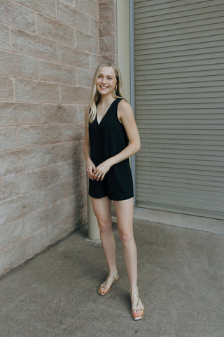 Solace Textured Romper, Black *final sale* - The Red Thread Boutique