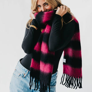Stevie Striped Tassel Scarf: Pink/Cream *final sale* - The Red Thread Boutique