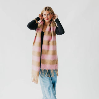 Stevie Striped Tassel Scarf: Pink/Cream *final sale* - The Red Thread Boutique