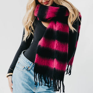 Stevie Striped Tassel Scarf: Tan/Pink - The Red Thread Boutique
