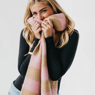 Stevie Striped Tassel Scarf: Tan/Pink - The Red Thread Boutique