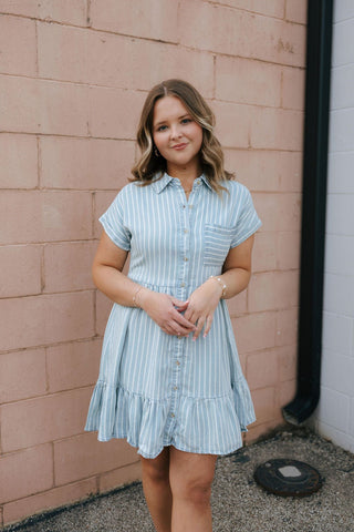 Stripe Button Up Chambray Dress - The Red Thread Boutique