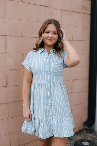 Stripe Button Up Chambray Dress - The Red Thread Boutique