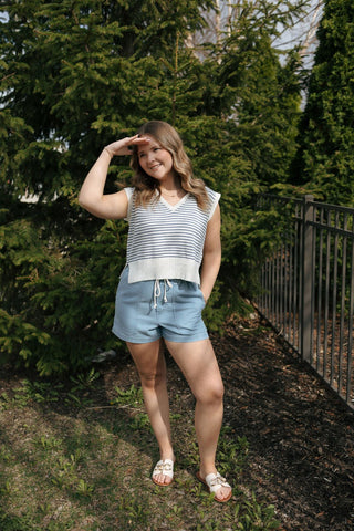 Stripe Collar Knit Top, Blue *final sale - The Red Thread Boutique