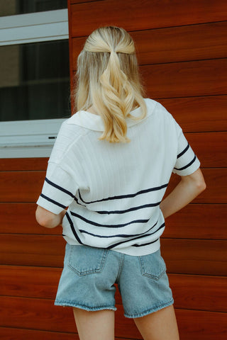 Stripe Collared Top - The Red Thread Boutique