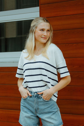 Stripe Collared Top - The Red Thread Boutique