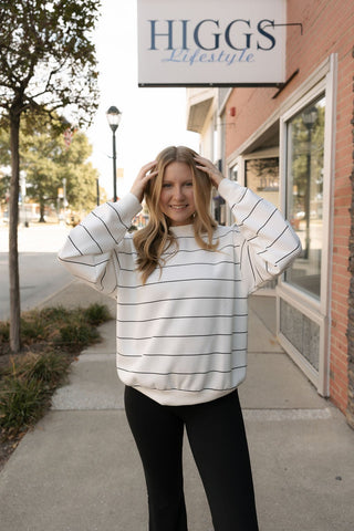 Stripe Long Sleeve Top, Cream/Black - The Red Thread Boutique