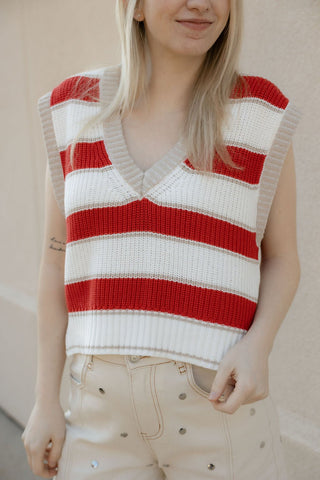 Stripe Sweater Vest, Red - The Red Thread Boutique